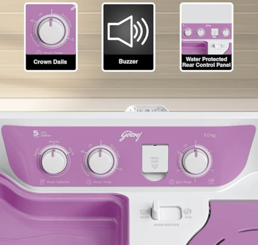 Godrej Edge Pro 9 Kg 5 Star Semi Automatic Top Load Washing Machine With Aqua Jet Pulsator (WSEDGE PRO 90 5.0 PB3 M LISP, Lilac Sprinkle) - Image 2